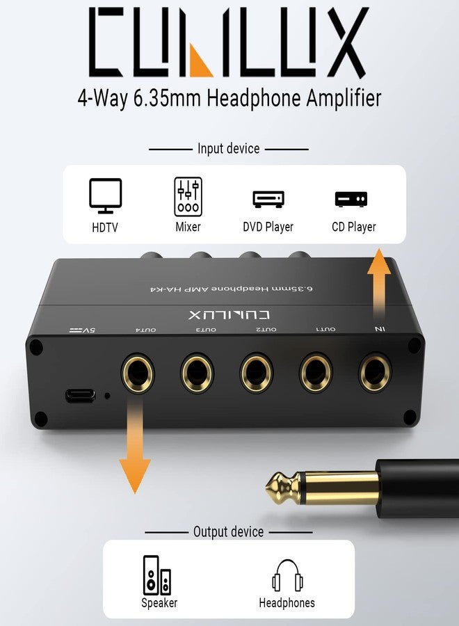 Cubilux 4-Channel 6.35 Headphone Amplifier Aluminum Audio Amp,Ultra-Low Noise Mini Earphone Splitter for Music Sharing/Monitoring, 1/4 "TRS Headphone Output and TRS Audio Input-DC 5V Power Supply - Image 2