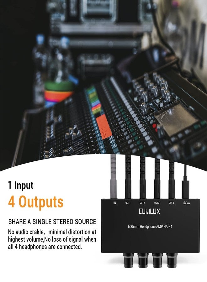 Cubilux 4-Channel 6.35 Headphone Amplifier Aluminum Audio Amp,Ultra-Low Noise Mini Earphone Splitter for Music Sharing/Monitoring, 1/4 "TRS Headphone Output and TRS Audio Input-DC 5V Power Supply - Image 5