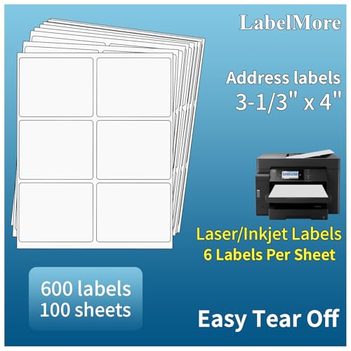 LabelMore 3 1/3 x 4 Labels - 6 Up Self Adhesive Shipping Labels - FBA Labels - 100 Sheet/ 600 Labels - Image 1