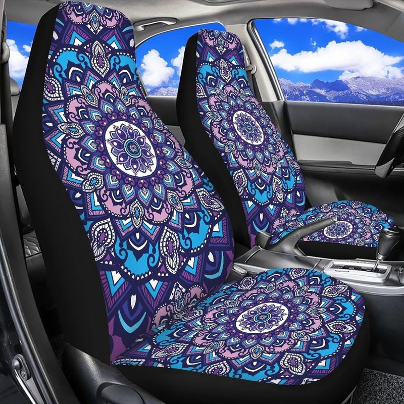 TOADDMOS Boho Mandala Car Seat Covers Front Set Floral Premium Polyester Seat Covers Comfort Decorative Front Bucket Seat Cover for Cars Sedans Truck SUV Vans - Image 2