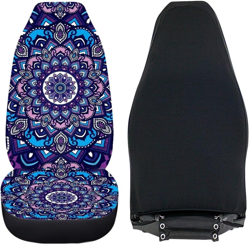 TOADDMOS Boho Mandala Car Seat Covers Front Set Floral Premium Polyester Seat Covers Comfort Decorative Front Bucket Seat Cover for Cars Sedans Truck SUV Vans - Image 3