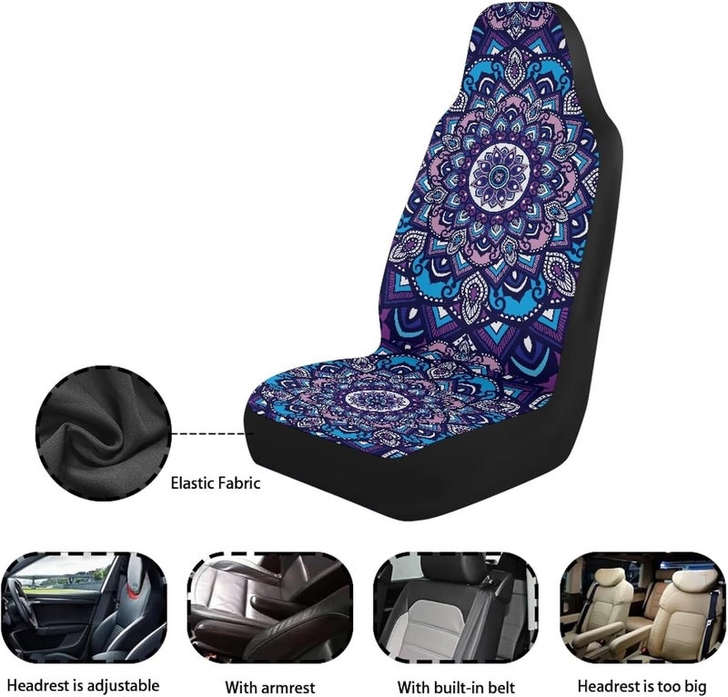 TOADDMOS Boho Mandala Car Seat Covers Front Set Floral Premium Polyester Seat Covers Comfort Decorative Front Bucket Seat Cover for Cars Sedans Truck SUV Vans - Image 5
