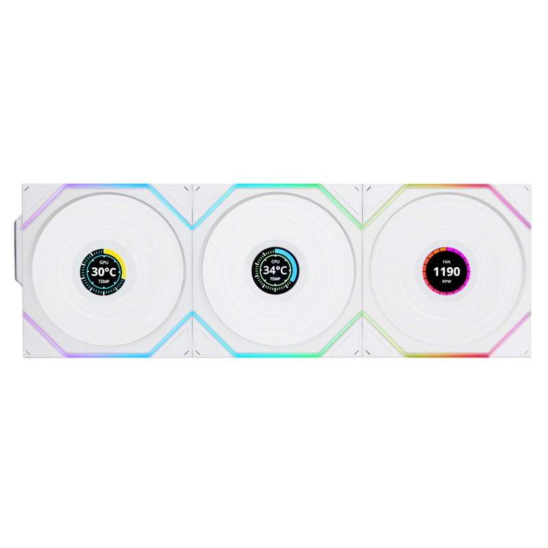 Lian Li UNI Fan TL LCD Wireless 120-Triple Pack-2.4 GHz Wireless Signal ARGB Fan-Infinity Mirror-Daisy-Chain Design-Customizable Lighting Effects-Controller Included & Required - White (12TLLCD1W3W) - Image 2