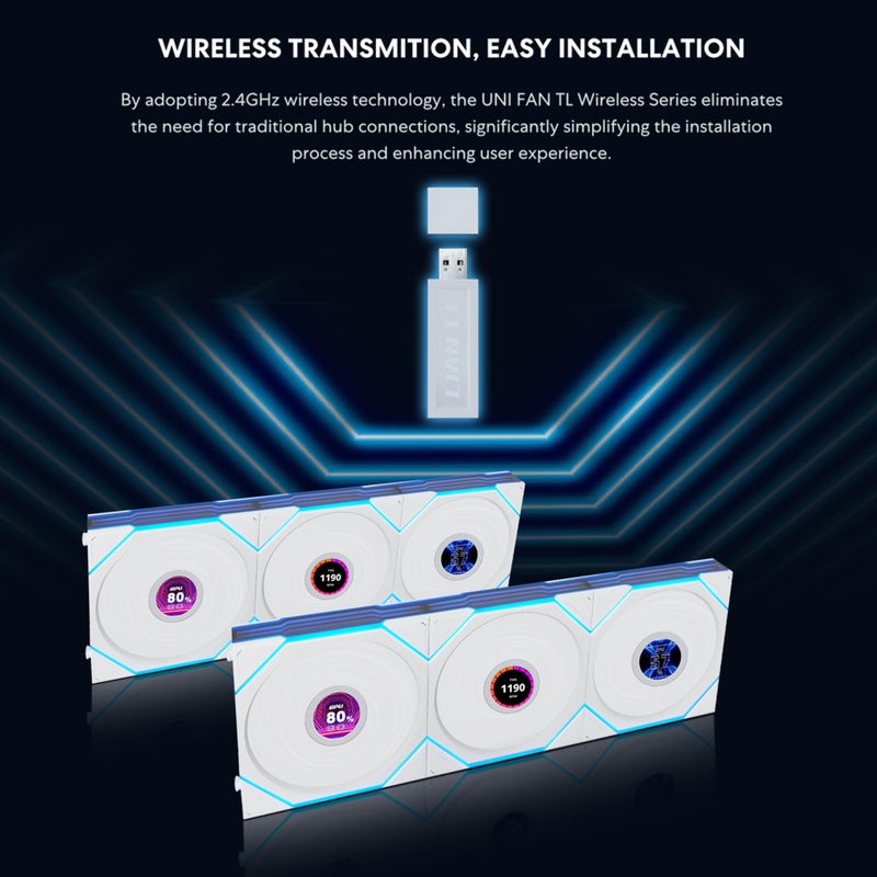 Lian Li UNI Fan TL LCD Wireless 120-Triple Pack-2.4 GHz Wireless Signal ARGB Fan-Infinity Mirror-Daisy-Chain Design-Customizable Lighting Effects-Controller Included & Required - White (12TLLCD1W3W) - Image 3