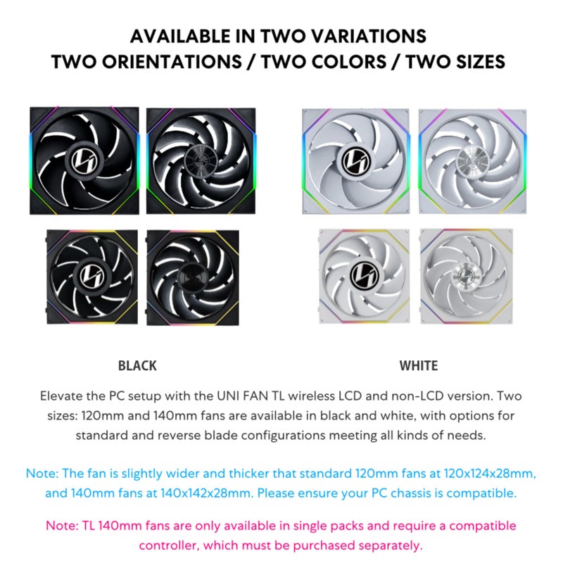 Lian Li UNI Fan TL LCD Wireless 120-Triple Pack-2.4 GHz Wireless Signal ARGB Fan-Infinity Mirror-Daisy-Chain Design-Customizable Lighting Effects-Controller Included & Required - White (12TLLCD1W3W) - Image 4