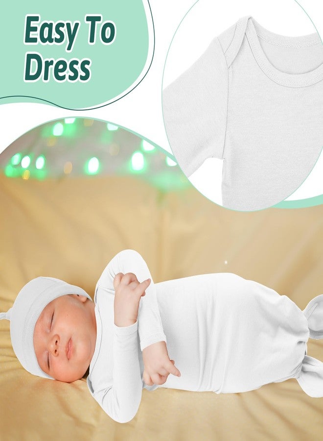 Cuffbow 6 Packs Newborn Baby Knotted Gowns Set 0-6 Months Cotton Sleeper Long Sleeve Nightgown and Hat Set for Infant Baby(Dark Color) - Image 5