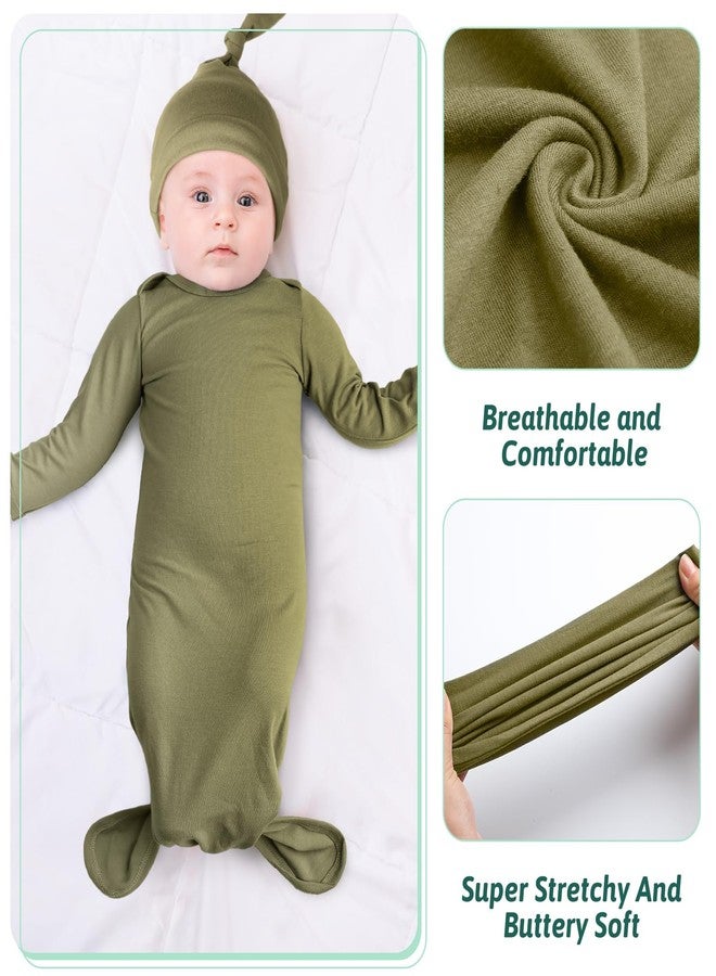 Cuffbow 6 Packs Newborn Baby Knotted Gowns Set 0-6 Months Cotton Sleeper Long Sleeve Nightgown and Hat Set for Infant Baby(Dark Color) - Image 4