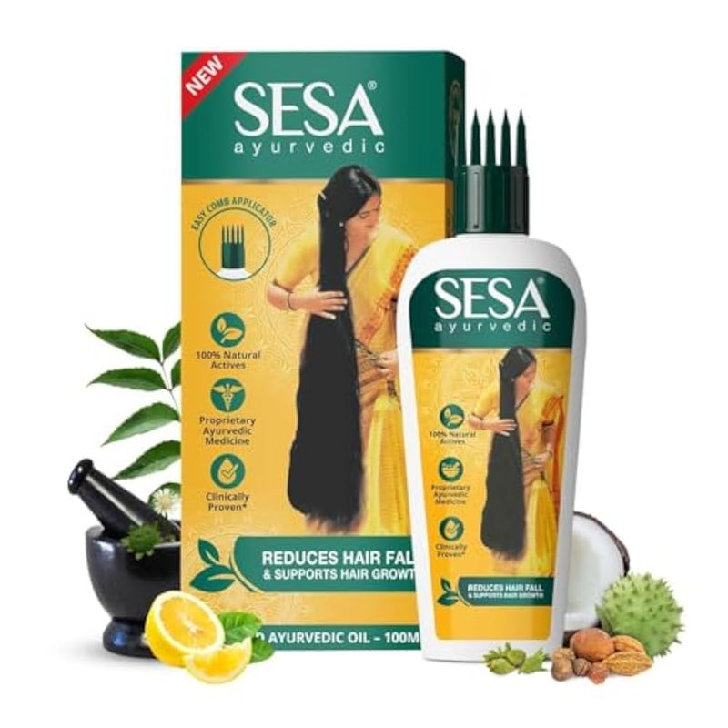 Sesa Ayurvedic Hair Oil for Hair Fall and Hair Growth | 5000 Year Old Kshir Pak Vidhi, Bhringraj & 17 Rare Herbs with 5 Nourishing Oils | All Hair Types | NO Mineral Oil | 100 ml (Pack of 1)