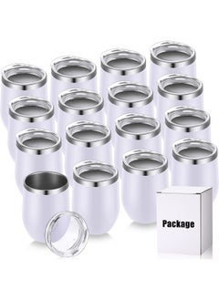 Remagr 16 Pack Stainless Steel Wine Tumblers 12 Oz Insulated Vacuum Wine Cup Set Double Wall Stainless Steel Stemless Wine Mug Glasses For Wine Coffee Soda Whiskey Outdoor Travel (White)  - Image 1