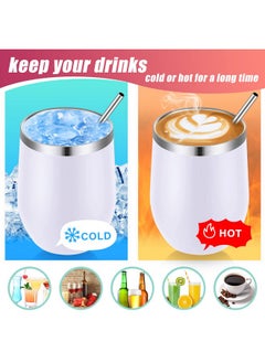 Remagr 16 Pack Stainless Steel Wine Tumblers 12 Oz Insulated Vacuum Wine Cup Set Double Wall Stainless Steel Stemless Wine Mug Glasses For Wine Coffee Soda Whiskey Outdoor Travel (White)  - Image 4