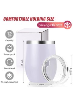 Remagr 16 Pack Stainless Steel Wine Tumblers 12 Oz Insulated Vacuum Wine Cup Set Double Wall Stainless Steel Stemless Wine Mug Glasses For Wine Coffee Soda Whiskey Outdoor Travel (White)  - Image 2