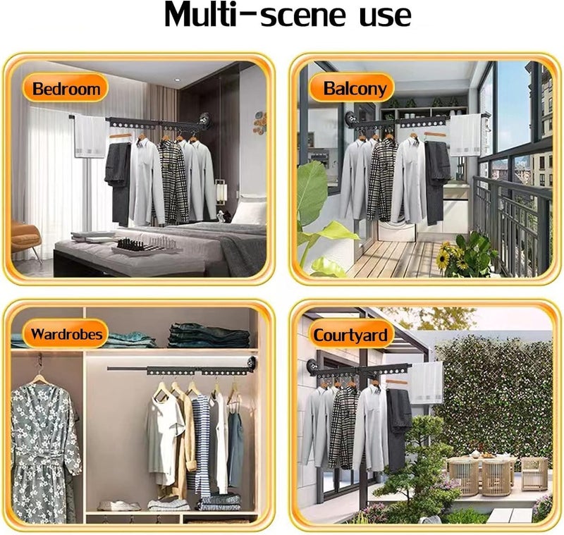 Jukkre Jukkre Black Folding Clothes Hanger Wall Mounted Wall Clothes Dryer Suction Cup Space Saving Folding Clothes Aluminum Airer Moving Dress Mounted Clothes Rack - Image 5