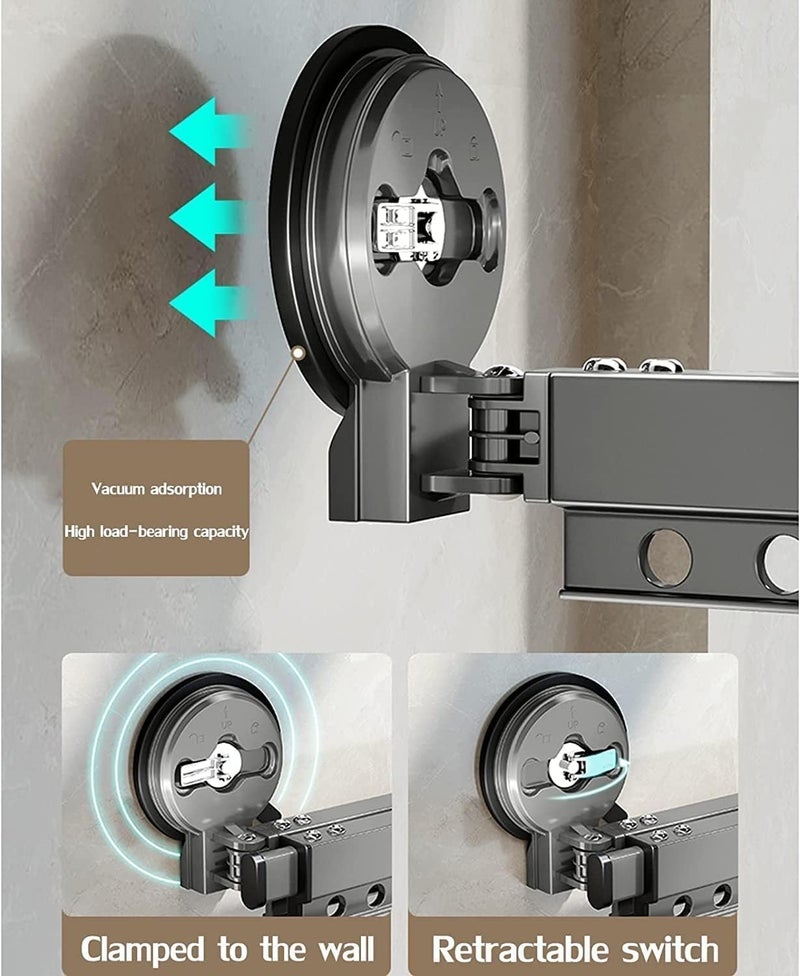 Jukkre Jukkre Black Folding Clothes Hanger Wall Mounted Wall Clothes Dryer Suction Cup Space Saving Folding Clothes Aluminum Airer Moving Dress Mounted Clothes Rack - Image 3