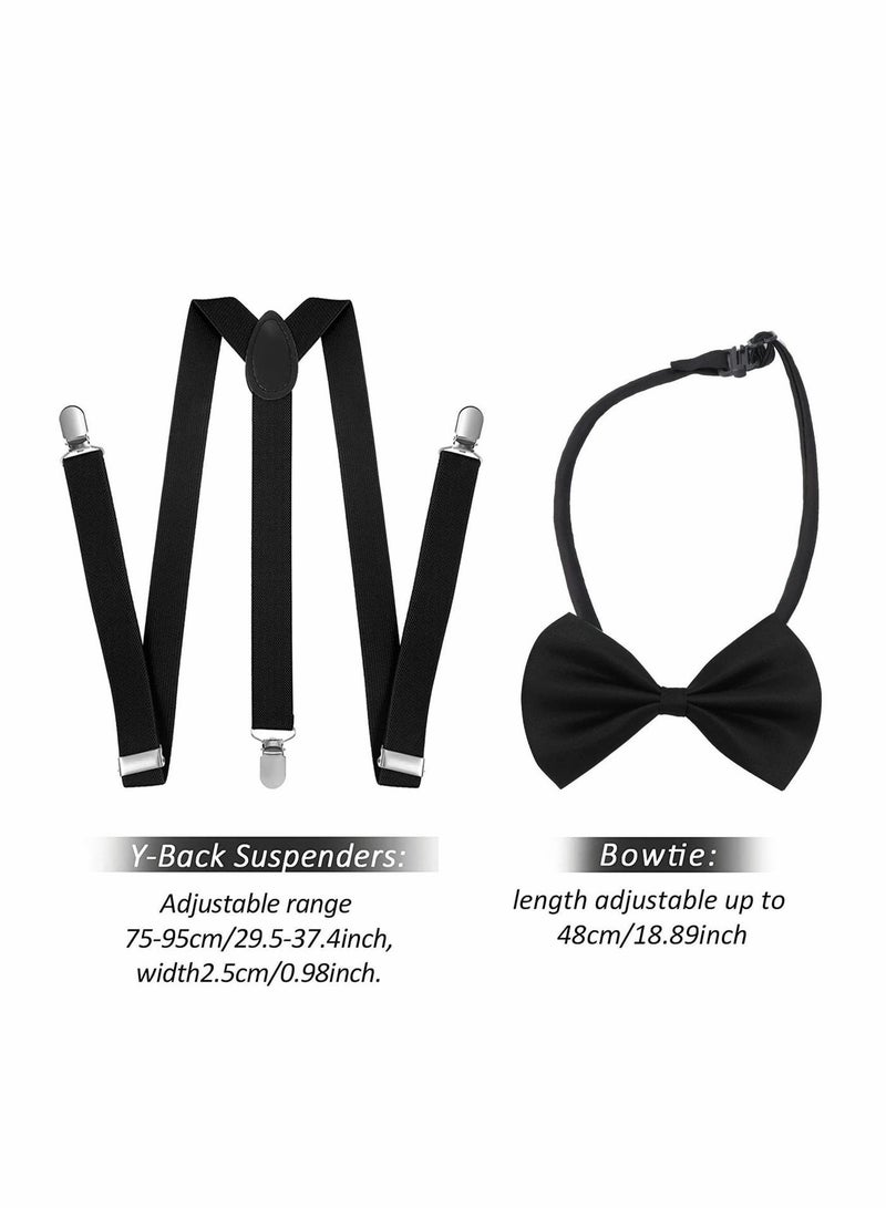 1920s Gatsby Costume for Men, Fancy Dress Accessories Set 7 Pieces 1920s Men Accessories Set Includings Beret Hat, Adjustable Elastic Suspenders, Bow Tie, Vintage Pocket Watch and Toy Handle - Image 2