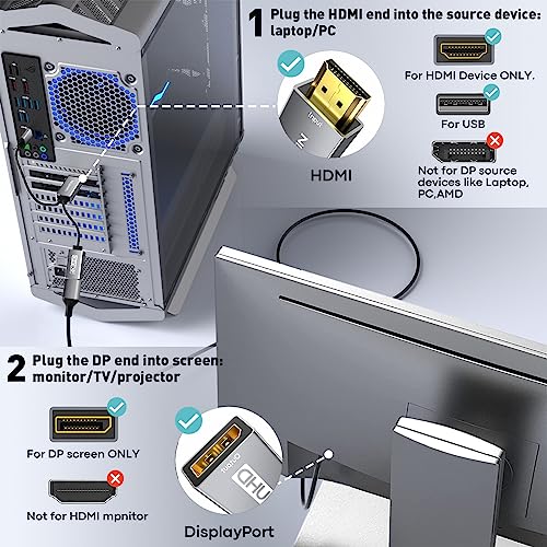 UANTIN HDMI to DisplayPort Adapter | 4K@60Hz Active HDMI 2.0 Male to DP 1.2 Female Converter Uni-Directional HDMI Cable Support HDCP 2.2 for PC,AMD,NVIDIA,Dell,HP,Mac,NS,PS5,Xbox One/Series X - Image 4