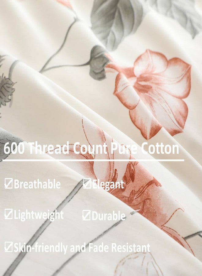 OAITE Duvet Cover Set King Size Floral Pattern Soft Long Staple Cotton Duvet Cover Sets 3-PC, Breathable Duvet Cover with Zipper Closure & Corner Ties - Image 4