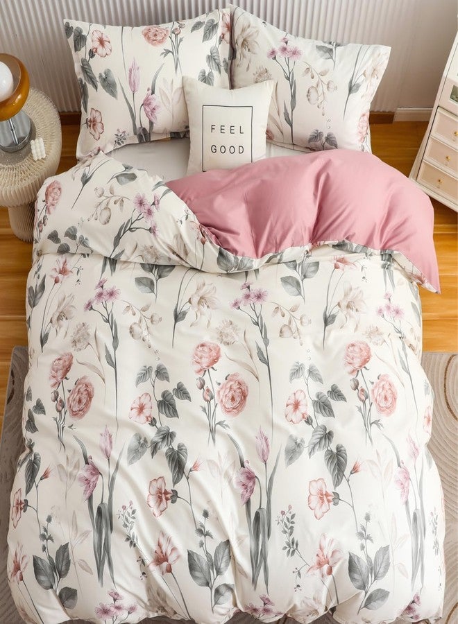OAITE Duvet Cover Set King Size Floral Pattern Soft Long Staple Cotton Duvet Cover Sets 3-PC, Breathable Duvet Cover with Zipper Closure & Corner Ties - Image 3
