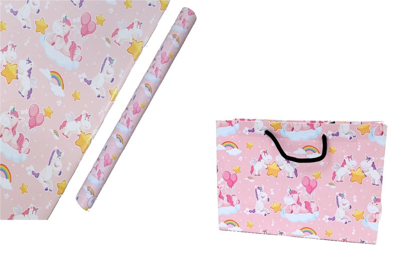 Skywalk Gift Bags Gift Wrapping Paper Sheet Combo 5 Colorful Gift Paper Bag & 5 Gift Wrapping Sheet Party Return Favor Gift Essential Goodie Bag Birthday Anniversary BG-11-GP-80 - Image 1