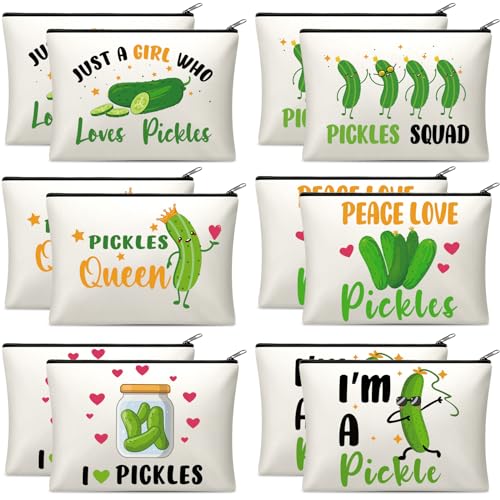 Clysee 12 Pcs Pickle Bags Pouches for Pickle Lovers Funny Gifts Dill Cosmetic Bag for Girls - Image 1