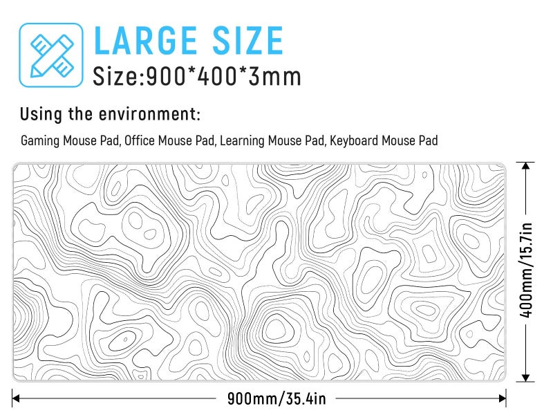 JIALONG White Topographic Large Gaming Mouse Pad, XXL Mousepad, Big Mouse Mat Desk Pad for Keyboard and Mouse, Gaming Computer Laptop PC Desk Office Accessories - Image 2