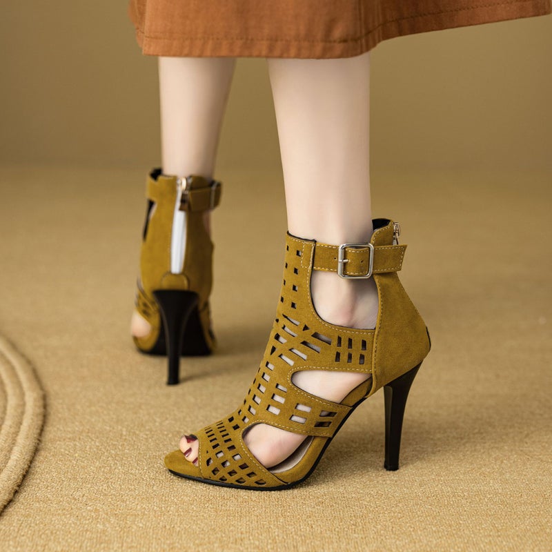 Independent Station Supply Fish Mouth High Heel Sandals 33-47 Sizes Elegant Stiletto Heel Burnt Flower Sandals - Image 5
