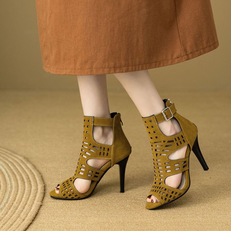 Independent Station Supply Fish Mouth High Heel Sandals 33-47 Sizes Elegant Stiletto Heel Burnt Flower Sandals - Image 2