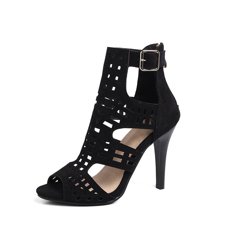 Independent Station Supply Fish Mouth High Heel Sandals 33-47 Sizes Elegant Stiletto Heel Burnt Flower Sandals - Image 1