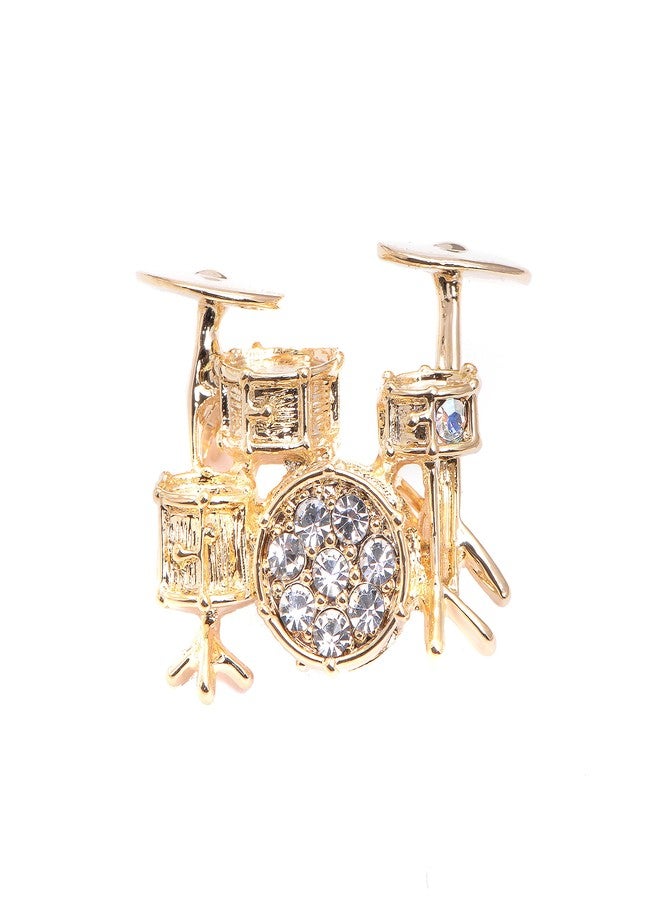 Spinningdaisy Tiny Jewel Crystal Drum Set Brooch Pin (Gold) - Image 1