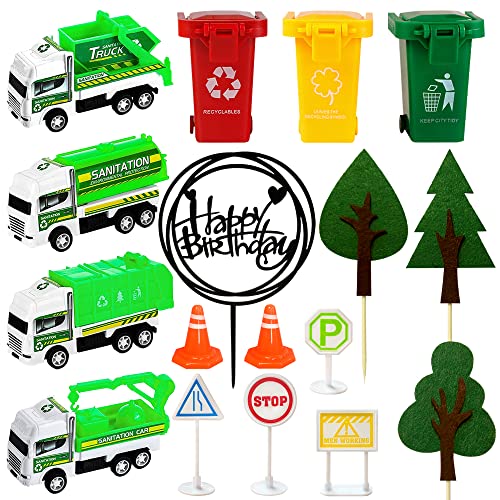 KDPATFAV 17PCS Garbage Truck Cake Topper Trash Truck Cake Decorations Trash Can Birthday Party for Waste Management Party Supplies - Image 3
