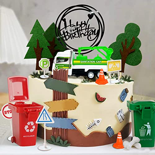 KDPATFAV 17PCS Garbage Truck Cake Topper Trash Truck Cake Decorations Trash Can Birthday Party for Waste Management Party Supplies - Image 4