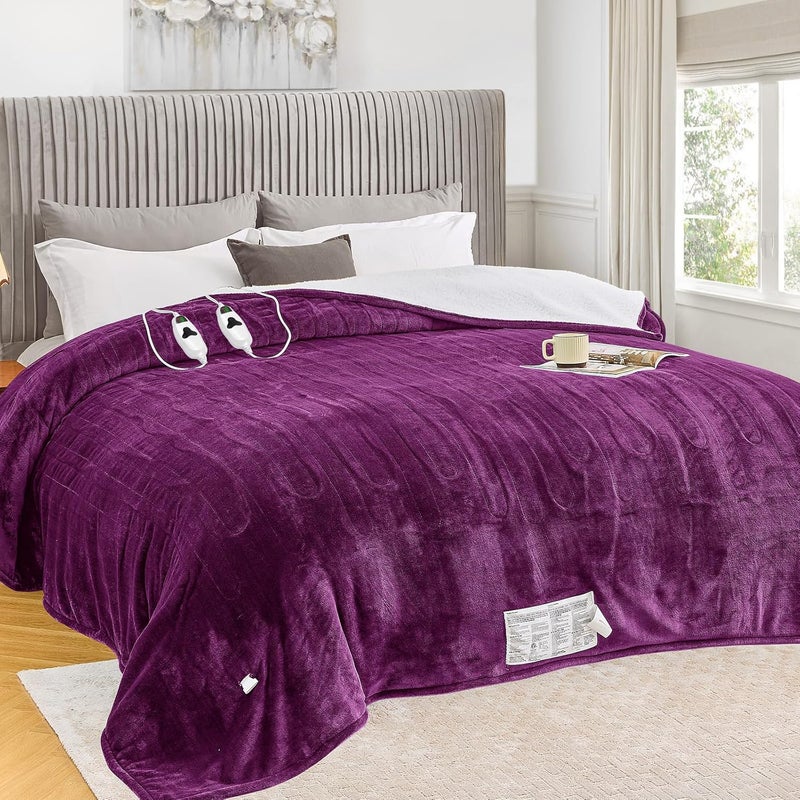 greenoak Heated Blanket Electric Queen Size 84"X90" Dual Control, Heating Blanket with 10 Heat Levels 1/2/4/6/8 Hours Auto-Off, Sherpa Soft Warm Christmas Blanket, Taro Purple - Image 1