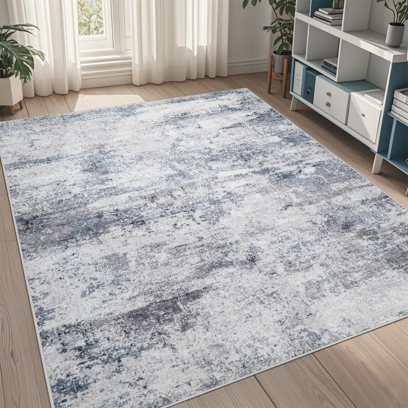 Aelenmu 5x8 Area Rugs for Living Room Rug Washable: Abstract Rug for Dining Room Bedroom Carpet Non Slip 5 by 8 Indoor Modern Nursery Home Office Blue Grey - Image 1