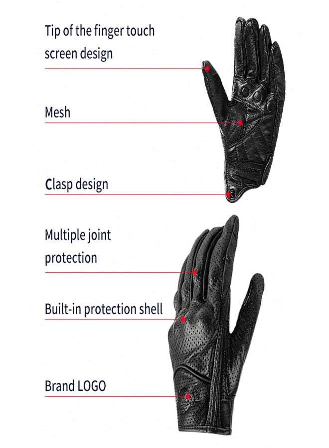 BSDDP Genuine Sheepskin Gloves Breathable Full-fingers Durable Perforated Leather Gloves Hand Protector for Racing Motor Cycling - Image 3