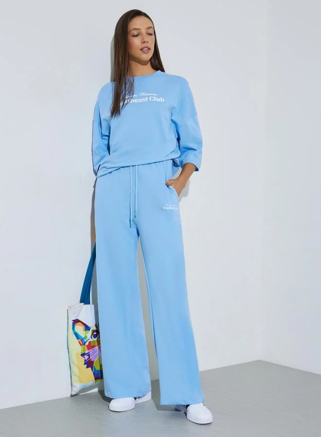 Styli Light Blue Wide Leg Cotton Joggers
