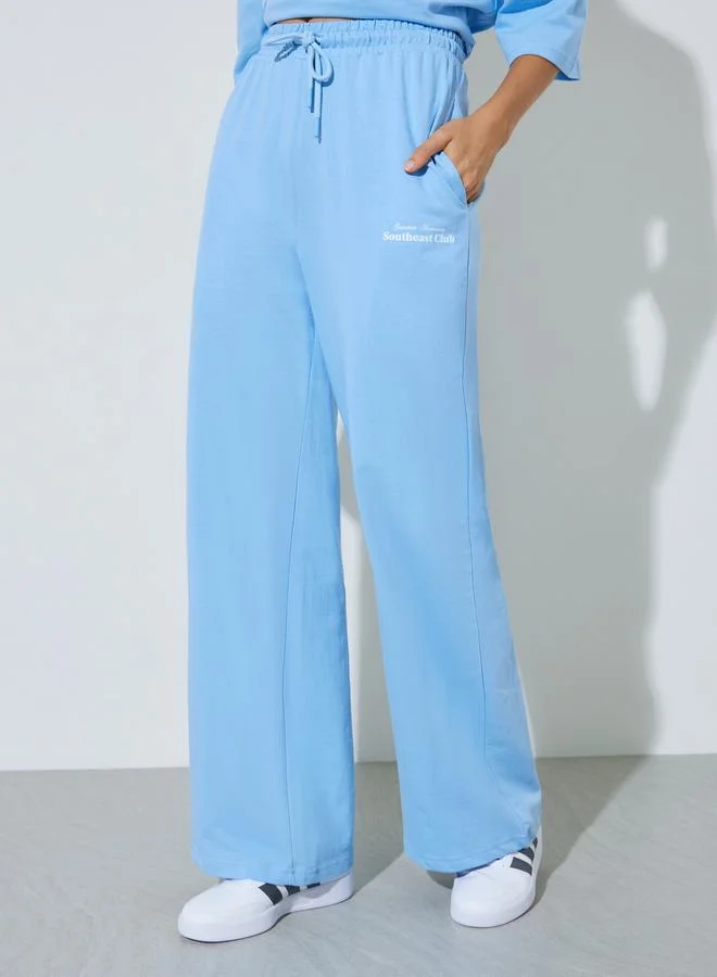 Styli Light Blue Wide Leg Cotton Joggers