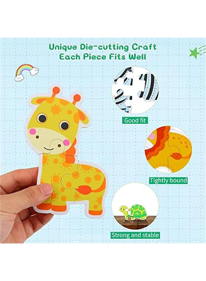 6 Packs Safari Animals Shaped Wooden Jigsaw Puzzles for Toddlers Ages 1-3, Level-up Puzzles for Beginner, Montessori Learning Toys Preschool Educational Activity for Kids Ages 2-5 - Image 3