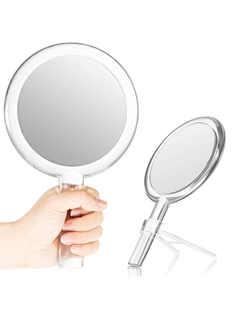 KASTWAVE مرآة محمولة مزدوجة الجوانب مع حامل 1X/10X مرآة مكبرة مع مقبض واضحة مرآة محمولة مزدوجة الجوانب للمكياج، أدوات المكياج للنساء والفتيات، ملحقات المنزل والسفر - Image 1