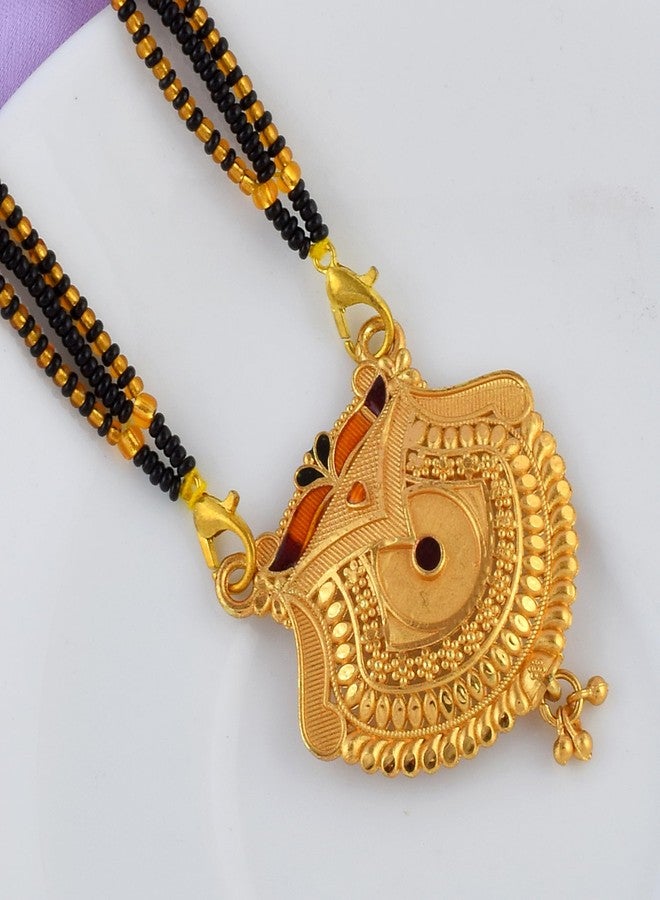 morir Traditional Gold Plated Mangalsutra Intricate Pendant with Black Beaded Chain for Women - Image 4