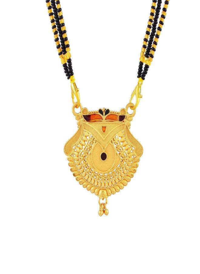 morir Traditional Gold Plated Mangalsutra Intricate Pendant with Black Beaded Chain for Women - Image 1