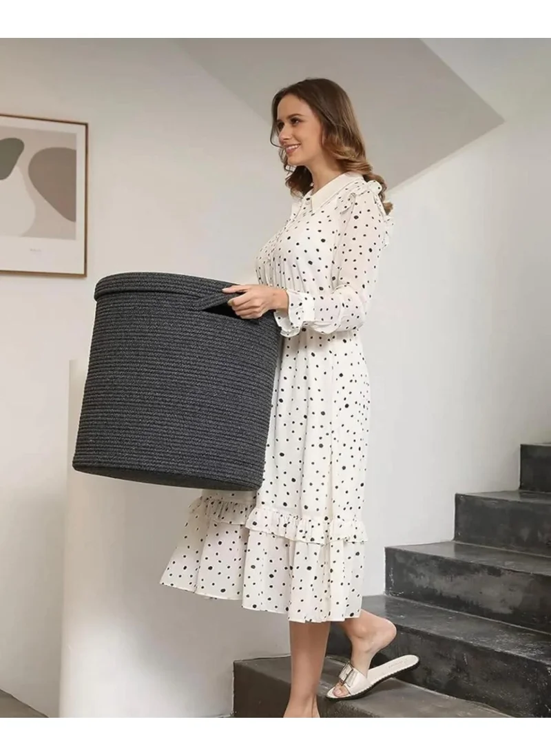 BDZ Deri Bdz Leather Jute Wicker Basket Organizer Toy Laundry Basket with Lid