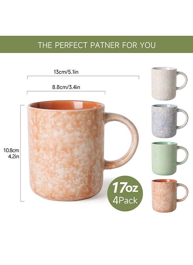 17 OZ Coffee Mugs Set of 4, Ceramic Modern Coffee Mugs Set with handle for Tea/Latte/Milk/Cocoa. (colorful-plus, 4 Count（Pack of 1）)