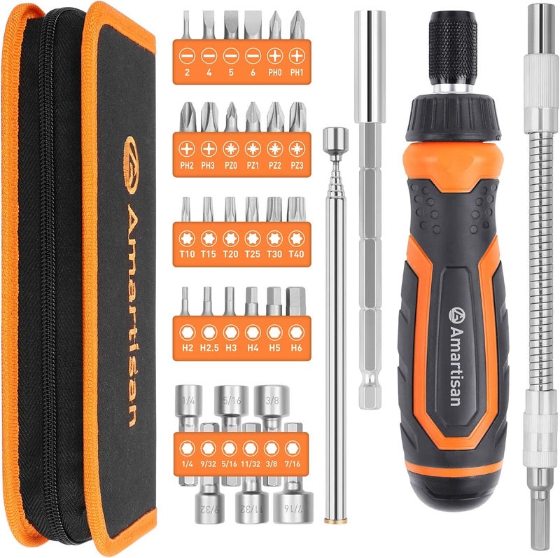 Amartisan 18-in-1 Screwdriver Set (Orange, 34-Piece Multi-bit Screwdriver Set) - Image 1