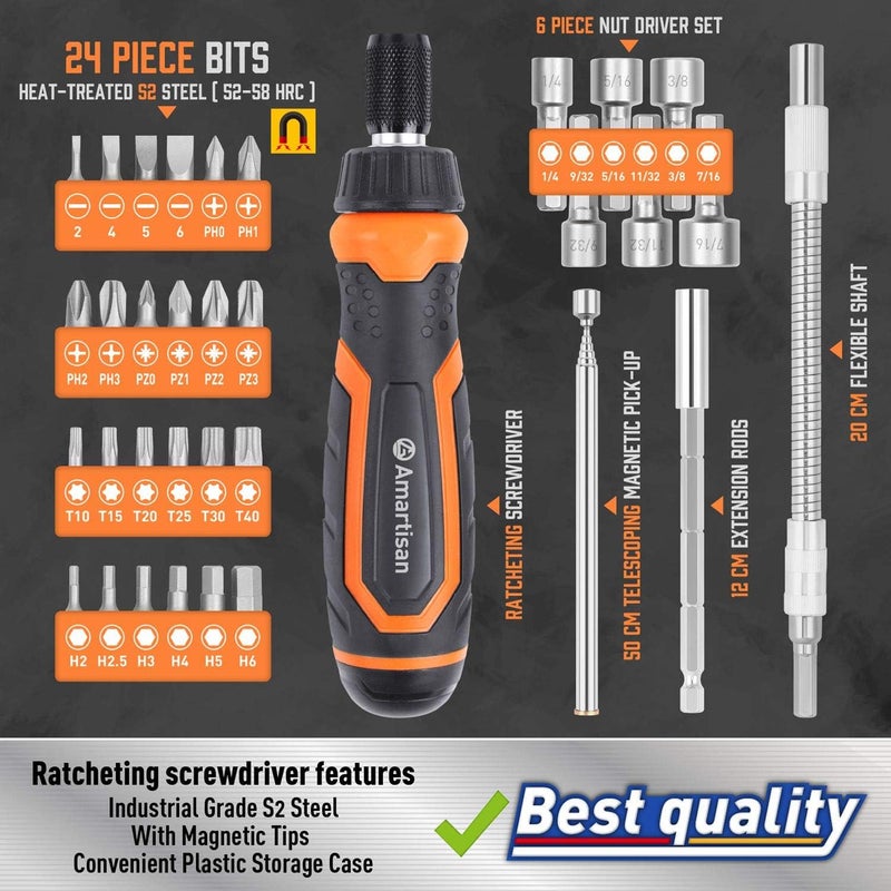 Amartisan 18-in-1 Screwdriver Set (Orange, 34-Piece Multi-bit Screwdriver Set) - Image 3