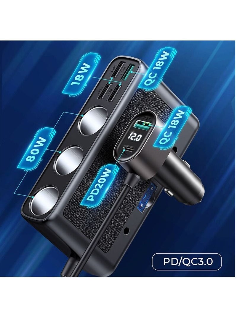 KASTWAVE Car Charger Adapter, 9 in 1, 3 Socket Cigarette Lighter Splitter with PD/QC 3.0 * 2 Charge(3.3FT Cable), Cast Charge, Independent Switches DC Cigarette Outlet Car Charger for All Car Devices - Image 5