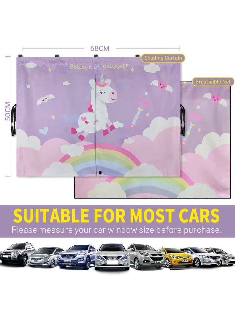 AUTOYSUR Car Window Shade for Baby, Magnetic Double Layer Car Sun Shade for Side Windows Full Shade & Half Shade Options Cartoon Patterns Car Window Curtain for Heat/UV Protection, Purple-Unicorn - Image 5