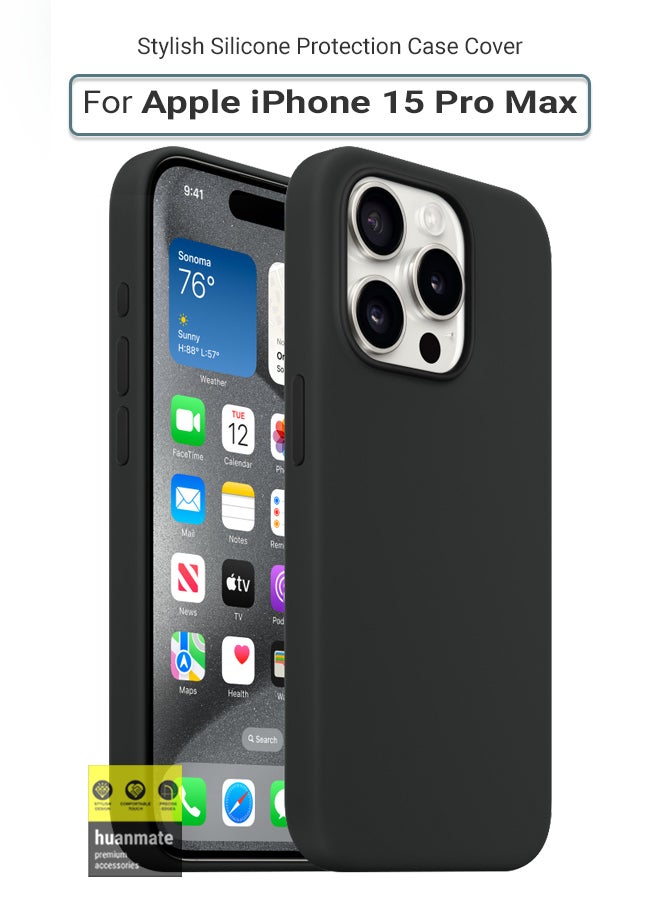 huanmate Stylish Silicone Case Cover For Apple iPhone 15 Pro Max Black  - Image 1