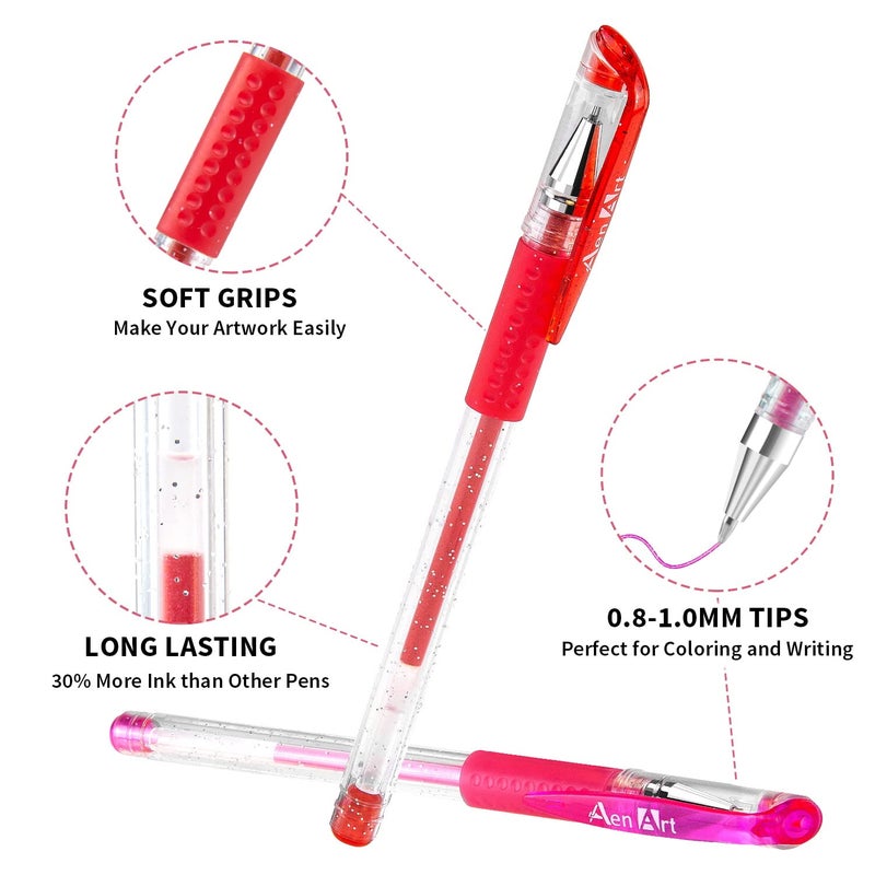 Aen Art أقلام جل لامعة، مجموعة 100 قلم جل لامع لصنع بطاقات، 30% حبر أكثر، قلم جل نيون لامع لكتب تلوين البالغين، تدوين، حرفة، رسم - Image 2
