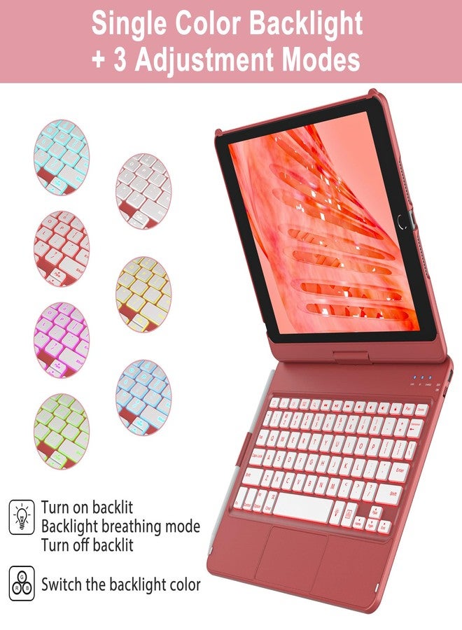 amzcase جراب لوحة مفاتيح aMZCaSE لجهاز iPad الجيل التاسع (10.2 بوصة، 2021)، بإضاءة خلفية ملونة، غطاء نحيف بزاوية 360 درجة، جراب لوحة مفاتيح مع حامل قلم، متوافق مع iPad الجيل الثامن 2020، والجيل السابع 2019، خاصية التنبيه/التشغيل الذكي، لون أحمر كلاسيكي - Image 4