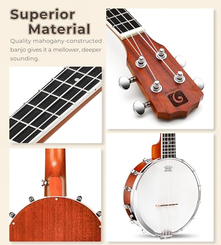 Vangoa Banjolele 23 Inch with Premium REMO Head, Travel Mini Banjo Uke 4 String Banjo Ukulele Beginner Kit with Armrest, Concert Mohagony for Teens Beginners - Image 3