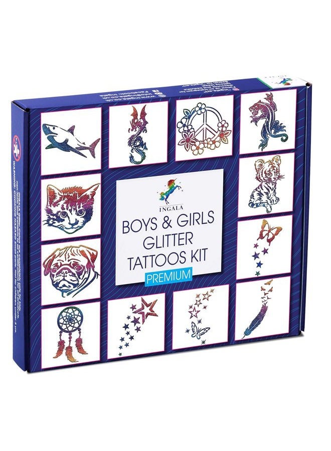 INGALA Premium Glitter Temporary Tattoo Kit for Boys and Girls, 74 Stencils, 16 Colors and 2X 0.5 fl.oz Body Glue for Body Glitter Fake Tattoos for Kids Makeup Tattoo Supplies Party Favors Party Supplies - Image 3